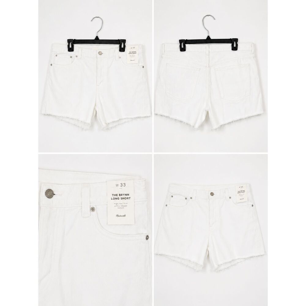 Madewell The Brynn Long Shorts NWT White High Rise Slim Denim Shorts Size 33